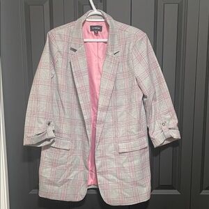 Le Chateau Pink and Gray Plaid Blazer